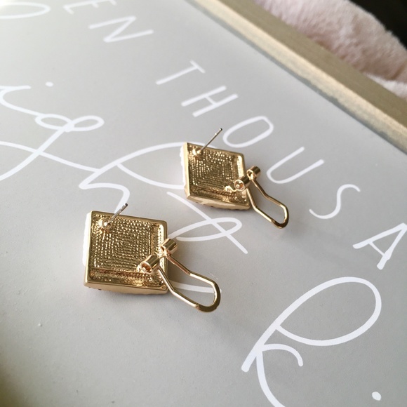 Party Chevron Square Crystal Stud Gold Earrings - Picture 5 of 7